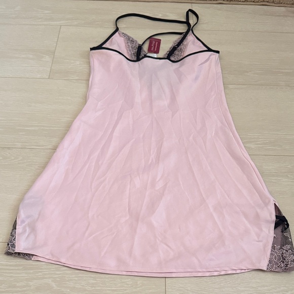 Bras N Things Blush Satin Chemise with Black Lace Accents - Picture 7 of 7